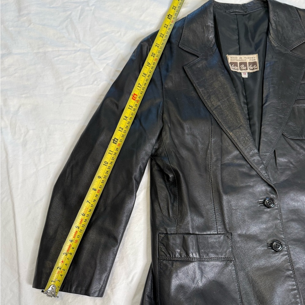 Vintage 90s Black Leather Blazer Minimalist Tailored Jacket M Carson Pirie Scott - Picture 10 of 12